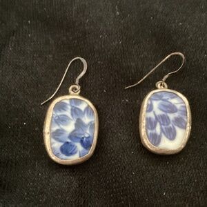 From Italy blue and white silver earrings excellent condition unique Artisan
